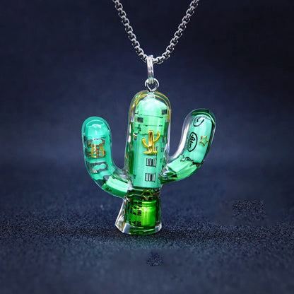 Cactus-shaped pendant necklace made of durable titanium steel with a minimalist geometric design for a sophisticated, versatile accessory