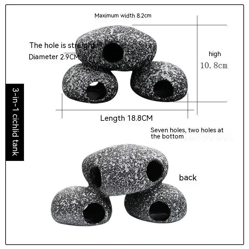 Decorative grey resin fish tank stone with natural cobblestone texture for breeding and shrimp shelter in aquarium