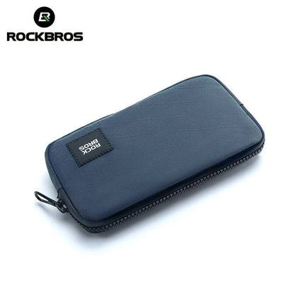 Compact cycling wallet in turquoise colour with zipper closure and compartments for storing phone, coins, and other small items