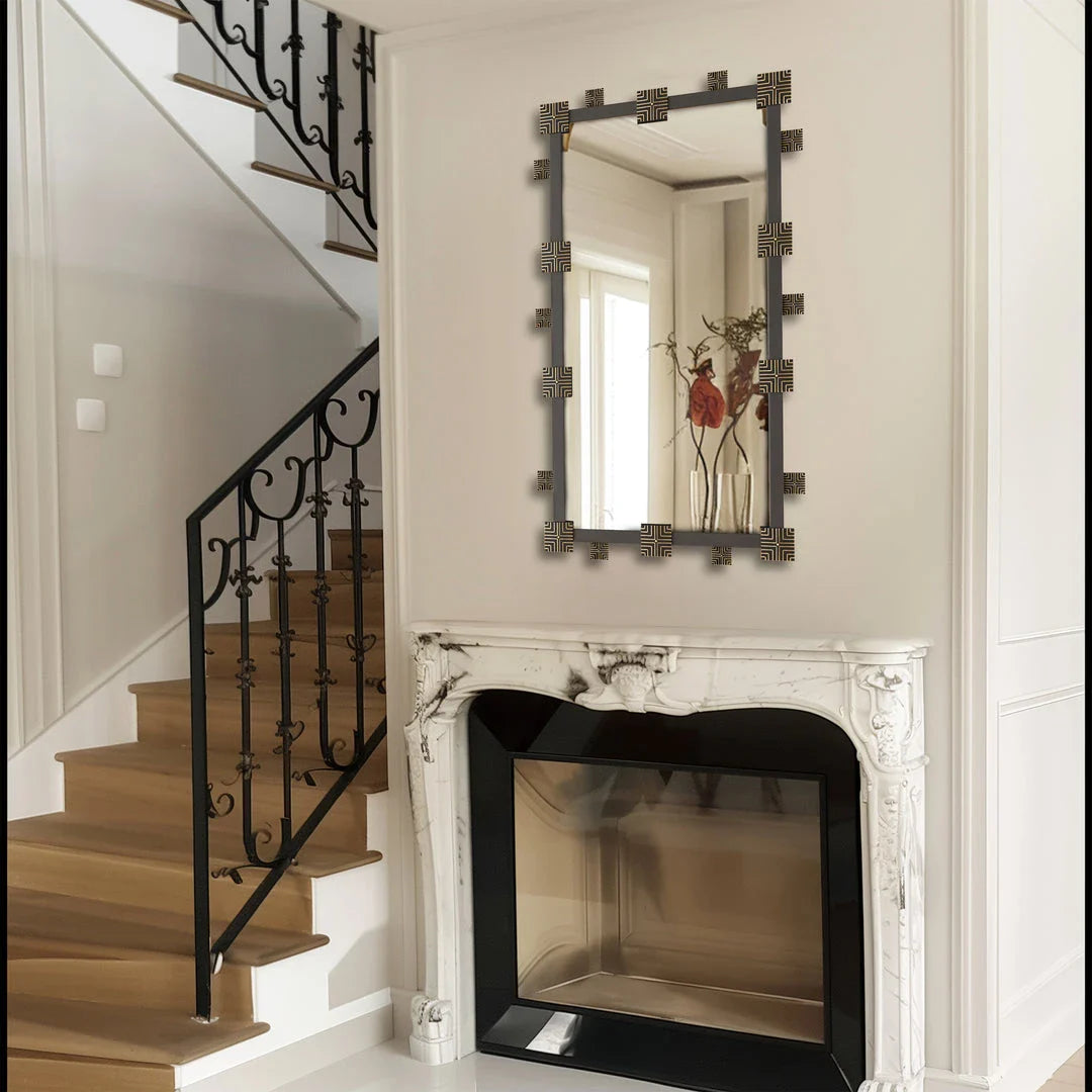 Industrial Vintage Ornate Rectangular Wall Mirror with Intricate Metalwork Frame