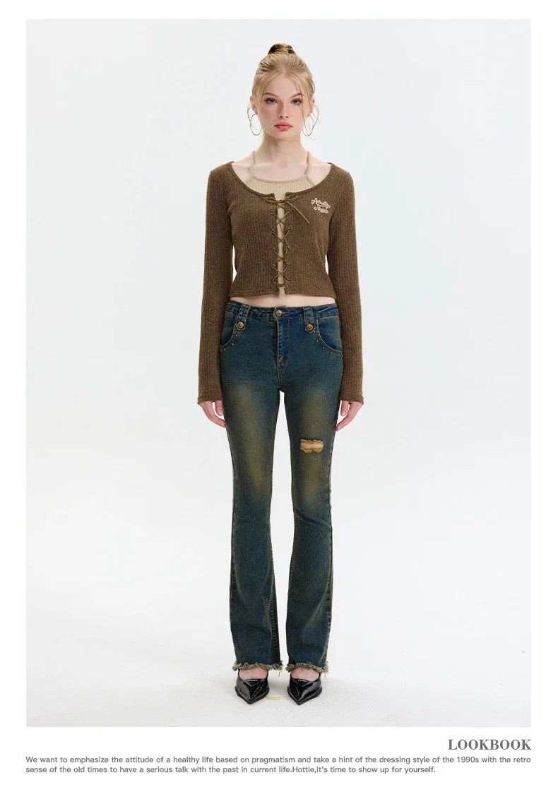Elegant and cosy embroidered knit cardigan in grey and coffee colours, featuring long sleeves and a slim fit silhouette for stylish British women