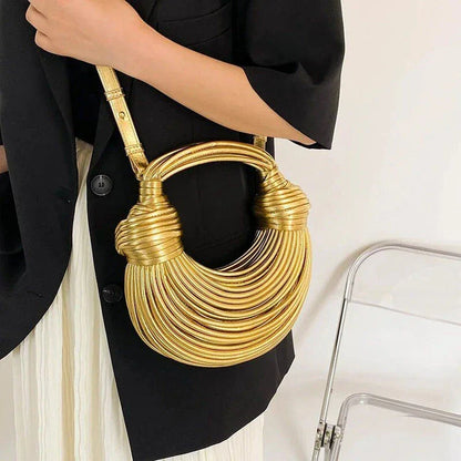 Elegant golden noodle knot evening clutch bag made from premium soft PU leather