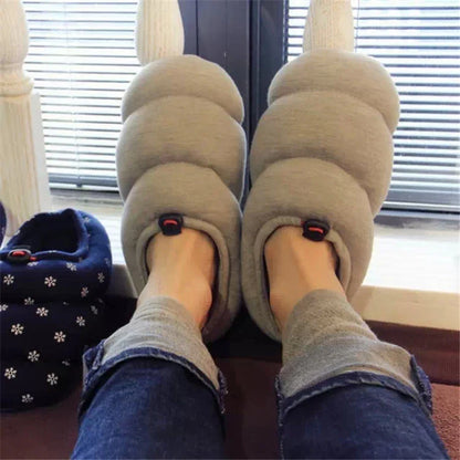 Couples' Soft Warm Half-Heel Bread Shoes in Grey, featuring a unique low-profile design for comfort and style.