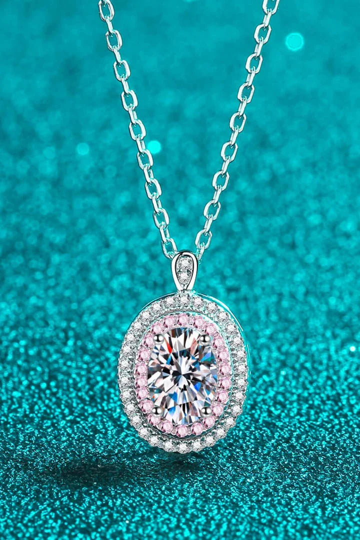 Elegant 1 Carat Moissanite Pendant Necklace in Rhodium-Plated 925 Sterling Silver with Geometric Design and Shimmering Zircon Accents