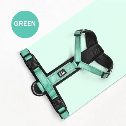 Adjustable reflective padded dog harness in multiple colours for enhanced visibility and safety during walks and outdoor activities