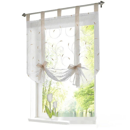 Premium embroidered curtain with adjustable rod in various sizes, showcasing a delicate floral pattern for a refined pastoral charm in the home.