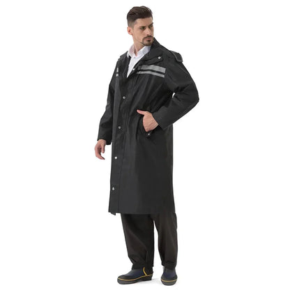 A high-quality men's long waterproof raincoat made from premium Oxford cloth for reliable protection and style during outdoor activities