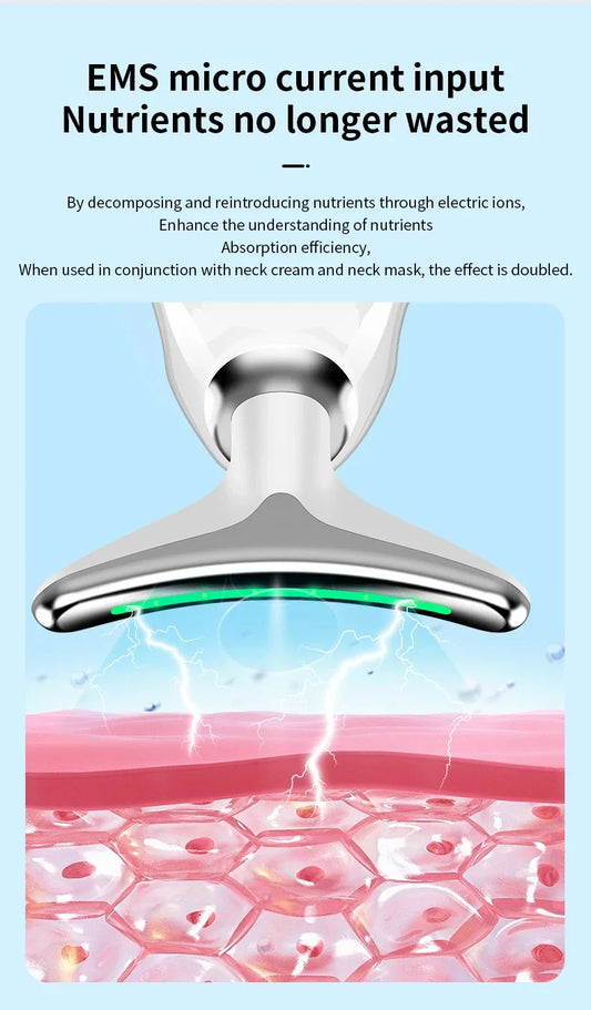 Neck and Face Beauty Device with Colorful LED Photon Therapy for Skin Tightening, Wrinkle Reduction and Double Chin Removal