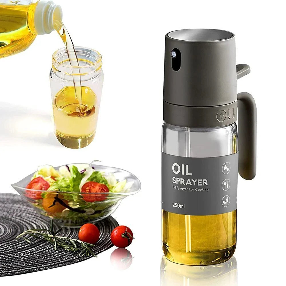 Elegant borosilicate glass oil spray bottle with ergonomic design for hassle-free, healthy cooking