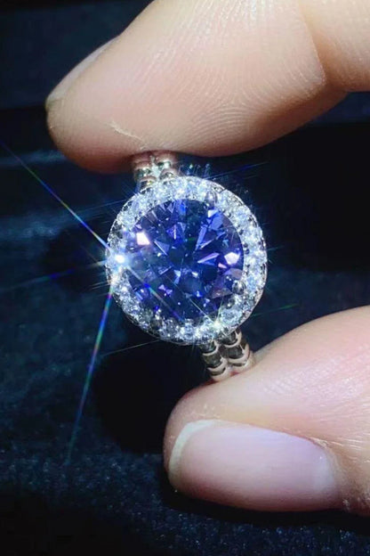 Elegant 2 carat moissanite engagement ring with a stunning royal blue centre stone and a durable 925 sterling silver band