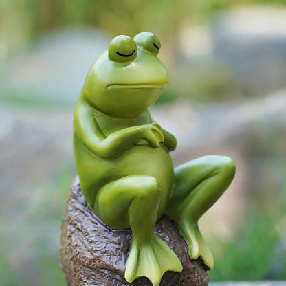 Charming resin figurine of a thoughtful, contemplative frog in a realistic pose, perfect for home or garden decor