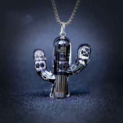 Cactus-shaped pendant necklace made of durable titanium steel with a minimalist geometric design for a sophisticated, versatile accessory