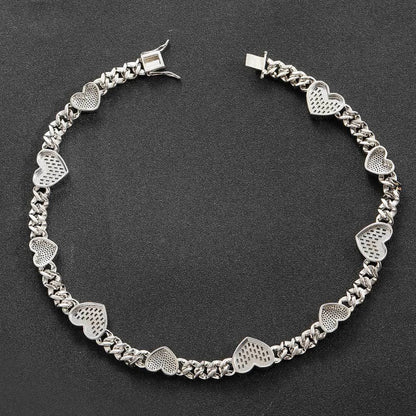 Platinum Cuban Link Chain Necklace with Zircon Mosaic Inlay, Offering Sophisticated Style and Lasting Durability