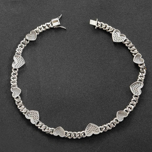 Platinum Cuban Link Chain Necklace with Zircon Mosaic Inlay, Offering Sophisticated Style and Lasting Durability