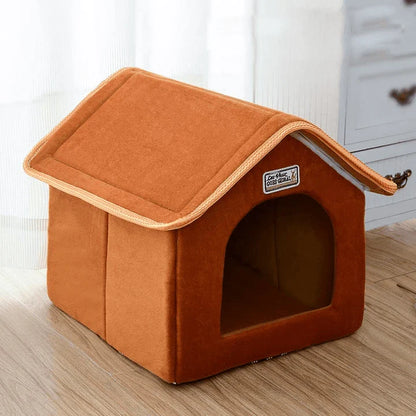 Cosy folding pet house with soft bedding in multiple sizes, crafted with premium cotton and nylon materials for ultimate comfort and relaxation.