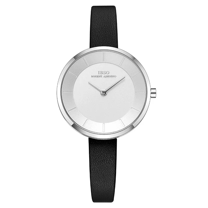 Elegant and water-resistant ladies' fashion watch with a sleek, thin design and premium leather strap