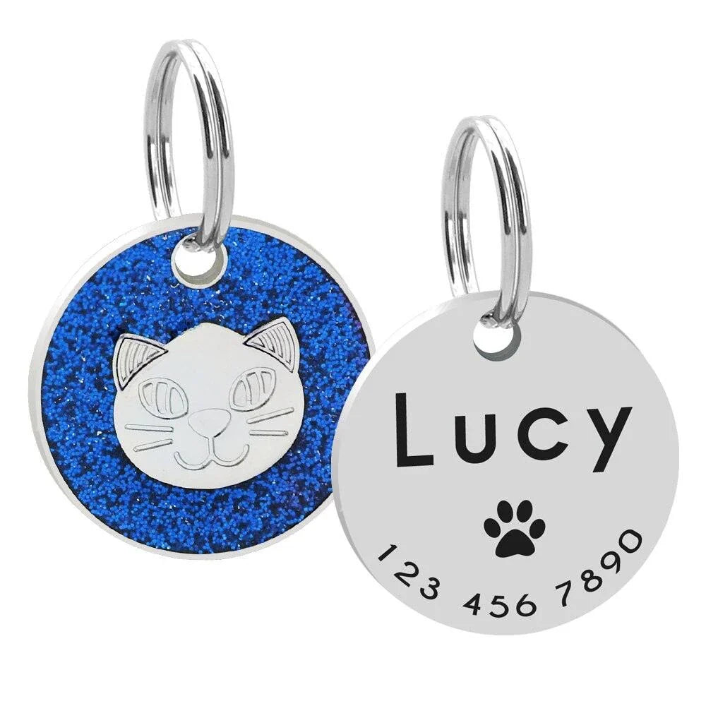 Premium stainless steel ID tag with personalised engraving and glitter accent, a stylish accessory for everyday use