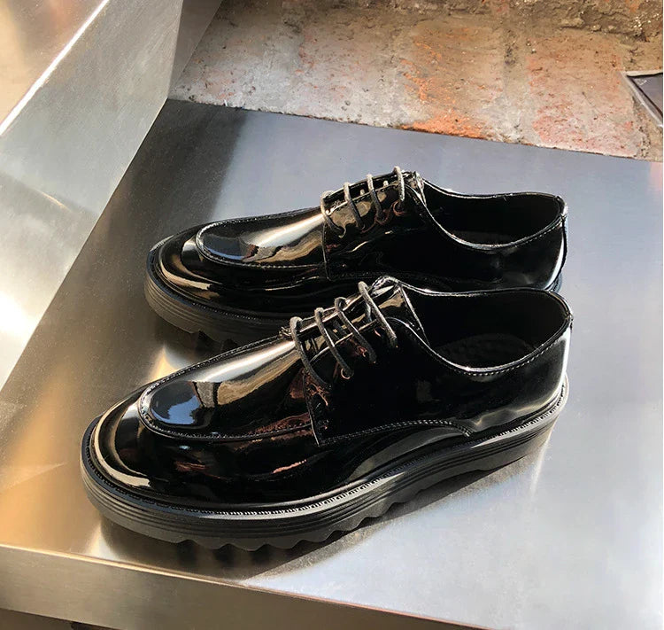 Premium microfiber leather casual shoes with thick rubber sole, low-top design, and striking Korean-inspired details