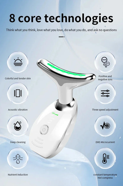 Neck and Face Beauty Device with Colorful LED Photon Therapy for Skin Tightening, Wrinkle Reduction and Double Chin Removal