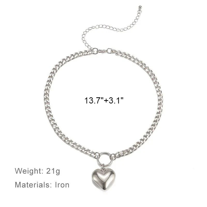 Elegant Heart Pendant Punk Choker Necklace made of durable metal chain with a romantic heart pendant design