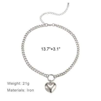 Elegant Heart Pendant Punk Choker Necklace made of durable metal chain with a romantic heart pendant design