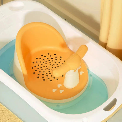 Cosy infant bath tub with large suction cups and ergonomic curved design for safe and comfortable bathing