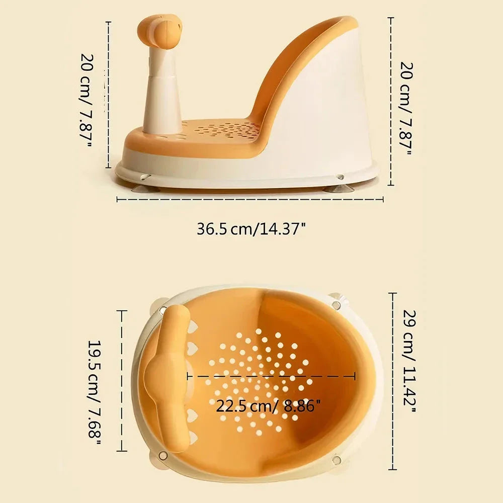 Cosy infant bath tub with large suction cups and ergonomic curved design for safe and comfortable bathing