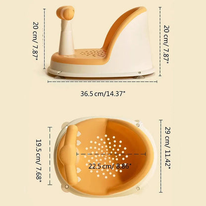 Cosy infant bath tub with large suction cups and ergonomic curved design for safe and comfortable bathing