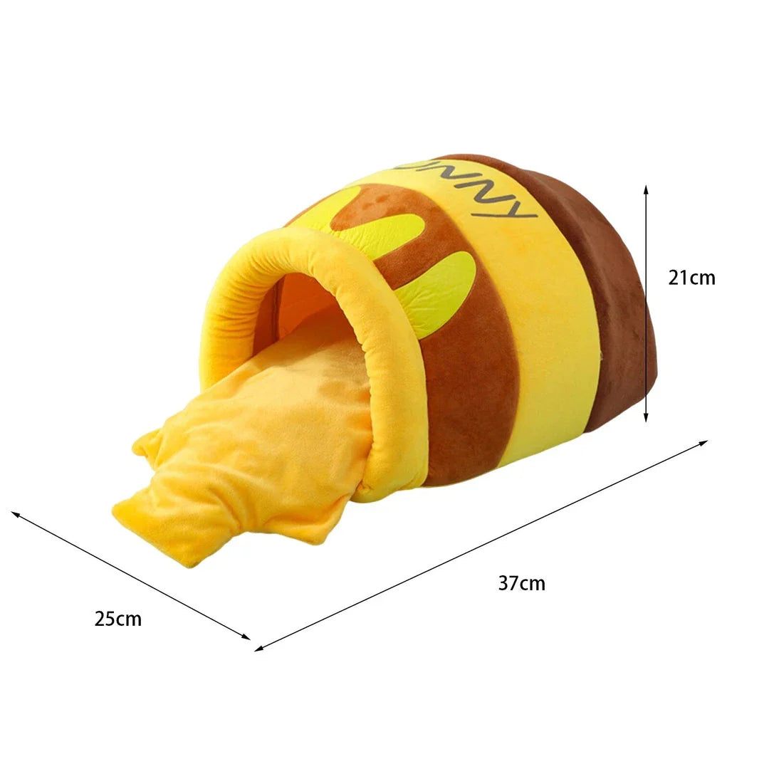 Cosy honey pot-shaped cat bed made of plush velvet material for comfort and warmth
