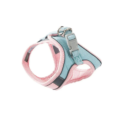 Cosy cat and dog harness and leash set in pink suede fabric for comfortable and stylish walks