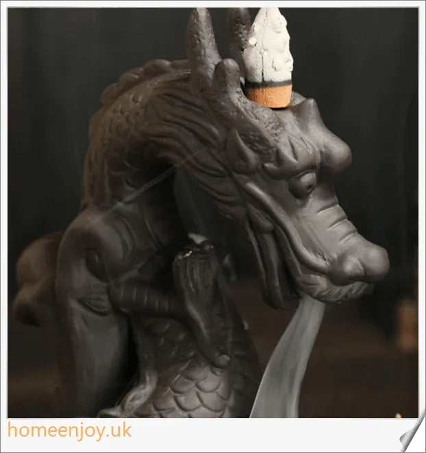 Handcrafted ceramic dragon incense burner with a mesmerizing waterfall design that diffuses calming aromas