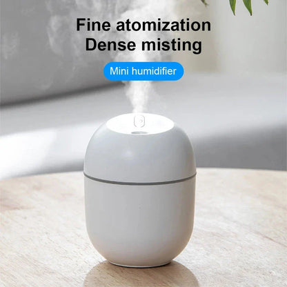 Compact ultrasonic humidifier and aroma diffuser with LED night light, designed for use in home or office spaces.
