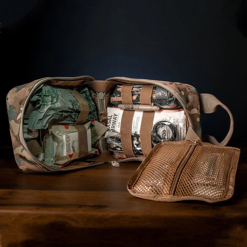 Comprehensive IFAK Trauma First Aid Kit for car, home, travel, hiking, and camping with essential medical supplies