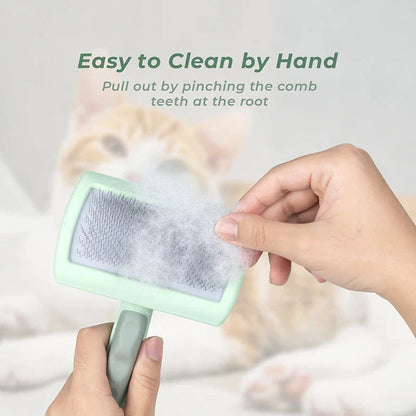 Professional Pet Slicker Brush with 135° angled steel needles, curved brush plate, and non-slip ergonomic handle