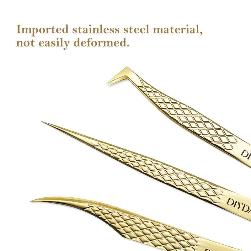 Premium precision anti-slip eyelash extension tweezers made with durable stainless steel for flawless lash application