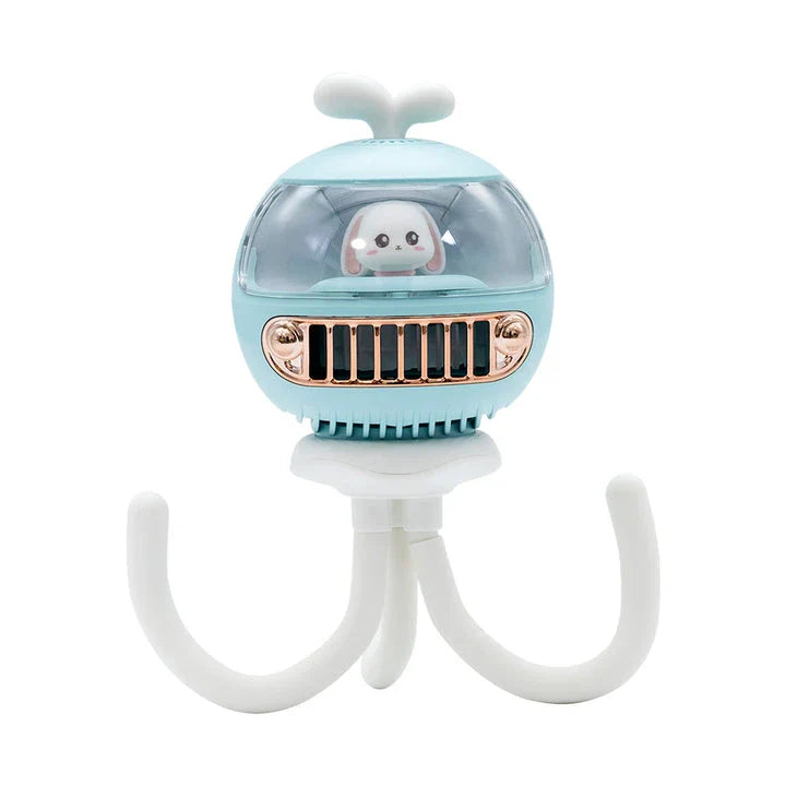 Cartoon Safety Bladeless Stroller Fan with Adorable Night Light and Mosquito Repellent Function