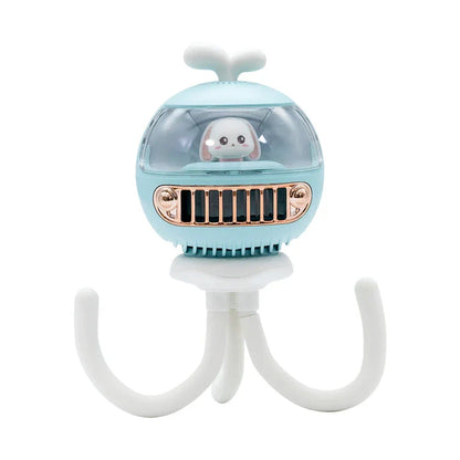Cartoon Safety Bladeless Stroller Fan with Adorable Night Light and Mosquito Repellent Function