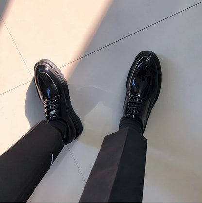 Premium microfiber leather casual shoes with thick rubber sole, low-top design, and striking Korean-inspired details