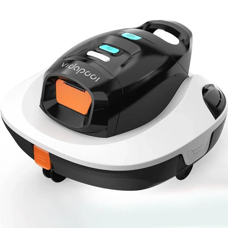 Cordless robotic pool vacuum cleaner with dual-drive motors and independent brushes for effortless debris removal