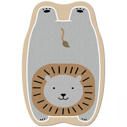 Charming animal-themed decorative rugs in various designs, including cats, foxes, lions, dogs, bunnies, wolves, and bears, adding a touch of whimsy and warmth to living rooms, bedrooms, and other cosy spaces.