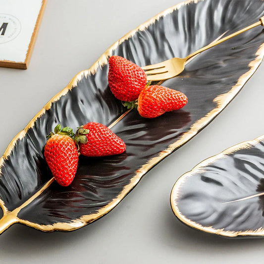 Elegant Nordic Ceramic Storage Tray in white with unique feather-inspired design and hand-painted patterns