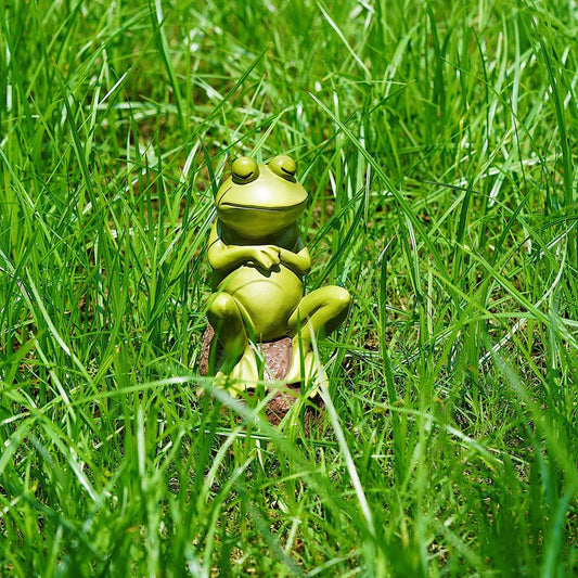 Charming resin figurine of a thoughtful, contemplative frog in a realistic pose, perfect for home or garden decor