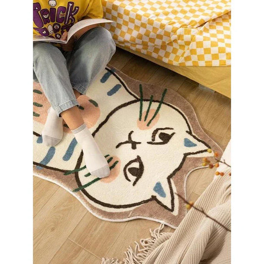 Cartoon living room rug with a charming cat design, offering plush comfort and non-slip safety for a cosy and stylish home decor accent.