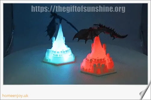 Enchanting 3D-printed fire-breathing dragon lamp with glowing LED lights, creating a magical ambiance in the home
