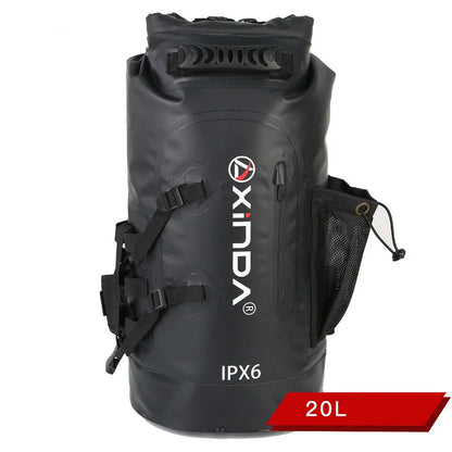 Premium weatherproof backpack with spacious main compartment, customisable pockets, and breathable mesh back panel for outdoor adventures.