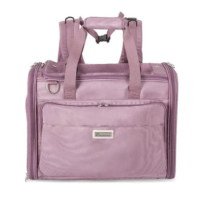 Premium water-resistant pet carrier bag made of eco-friendly 420D polyester with breathable mesh panels and ergonomic design for comfortable pet travel.