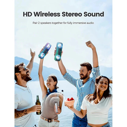 Outdoor Bluetooth Speaker with 25W Stereo Sound, Colour-Changing Lights, and Waterproof Design