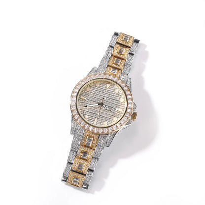Elegant black diamond butterfly quartz watch with dual buttons and a sleek 43mm stainless steel case