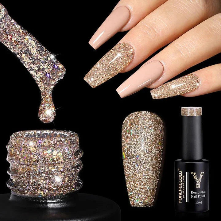 Champagne Red Reflective Glitter Gel Nail Polish - UV & LED Curable for Long-Lasting, Chip-Resistant Manicure