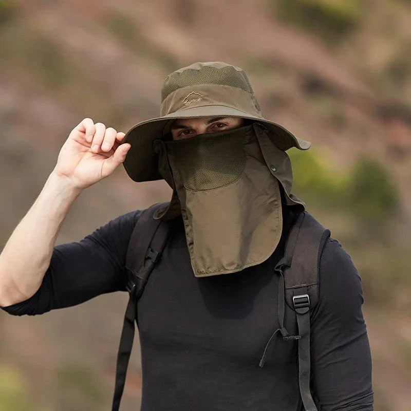 Premium fisherman cap with quick-drying fabric, UV protection, and removable face and neck cover